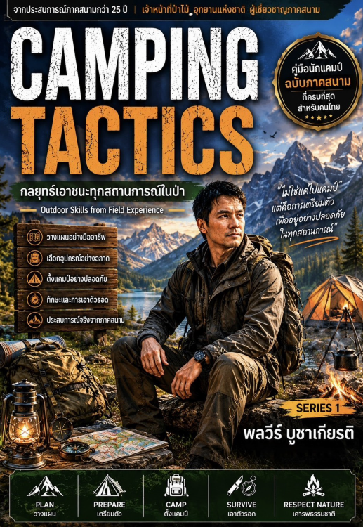 ปกหนังสือ Camping Tactic กลยุทธ์เอาชนะทุกสถานการณ์ในป่า โดยพลวีร์ บูชาเกียรติ
